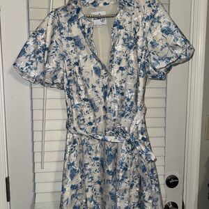 Floral Blue and White Wrap Dress